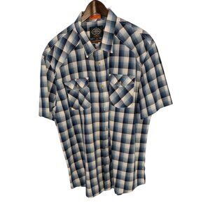 St. Johns Bay Comfort Stretch Classic Fit Blue Plaid Short Sleeve Shirt XXL men